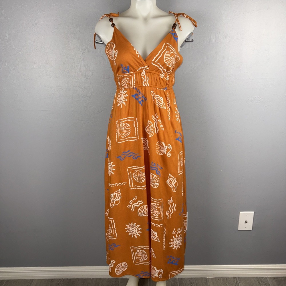 Patrons of Peace Maxi Dress Women's S Rust Orange Printed Shells Summer Vacation